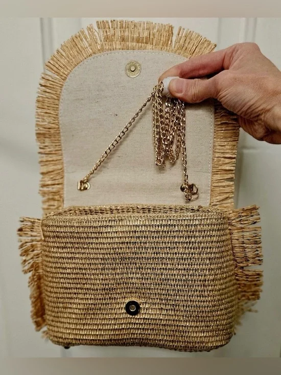 Tommy Bahama Bamboo Handle Raffia Fringe Crossbody Bag Luxe Resort Boho Beach - Picture 6 of 10